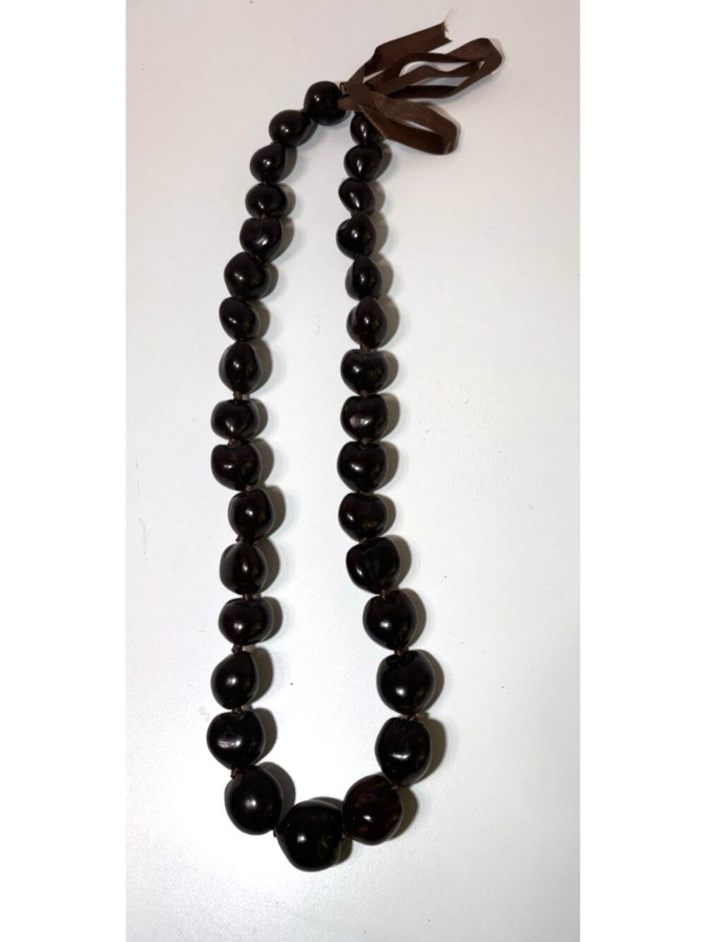 Hawaiian Kukui Nut Lei Graduation Wedding Bead Necklace 15" Brown